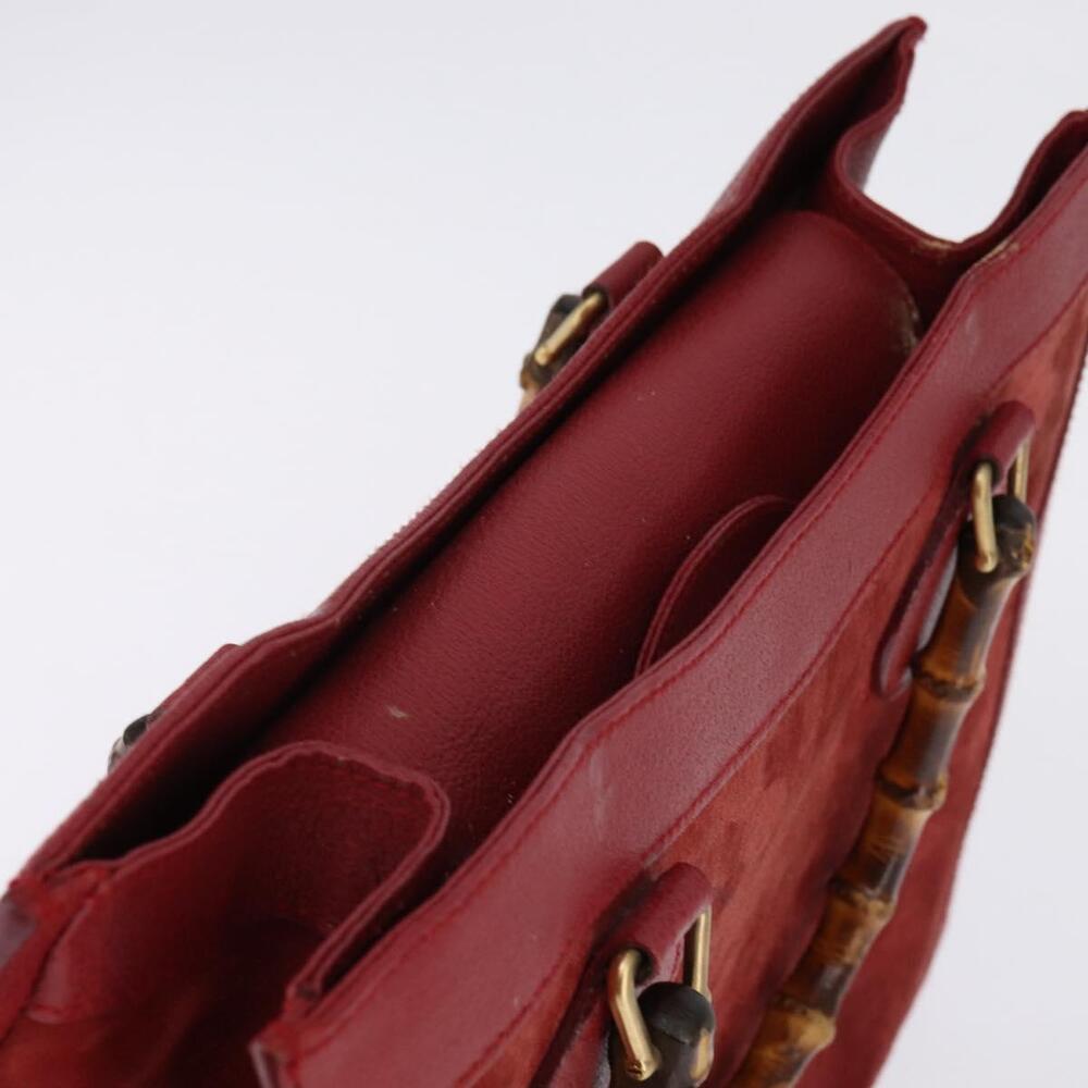 GUCCI Bamboo Hand Bag Leather Suede Red Gold 002 0260 2615 Auth 148239 - Picture 6 of 16